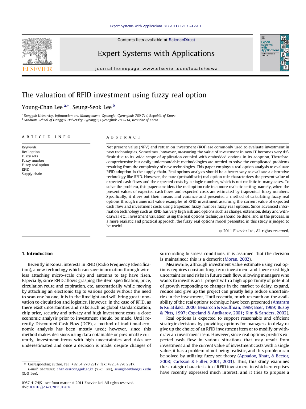 The valuation of RFID investment using fuzzy real option