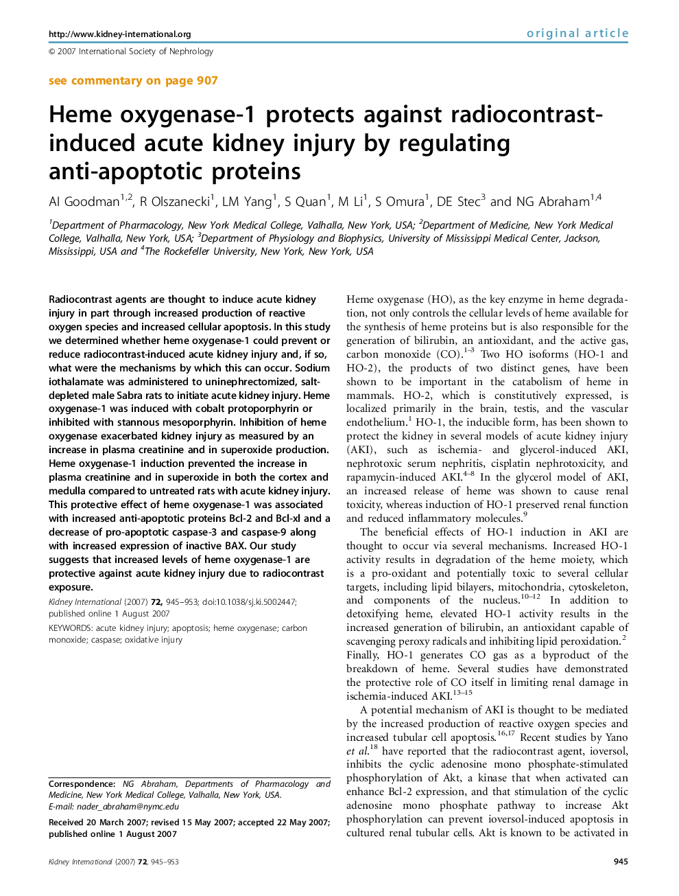 Heme oxygenase-1 protects against radiocontrast-induced acute kidney injury by regulating anti-apoptotic proteins