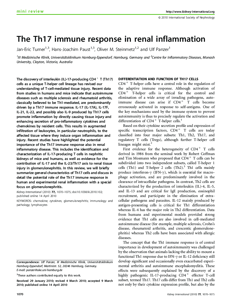 The Th17 immune response in renal inflammation