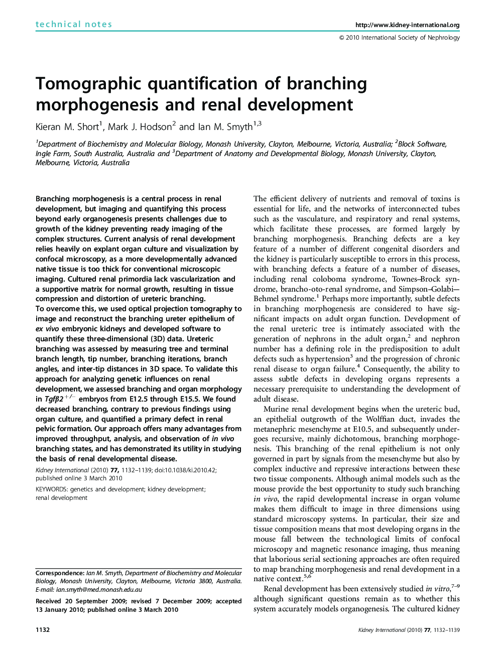 Tomographic quantification of branching morphogenesis and renal development