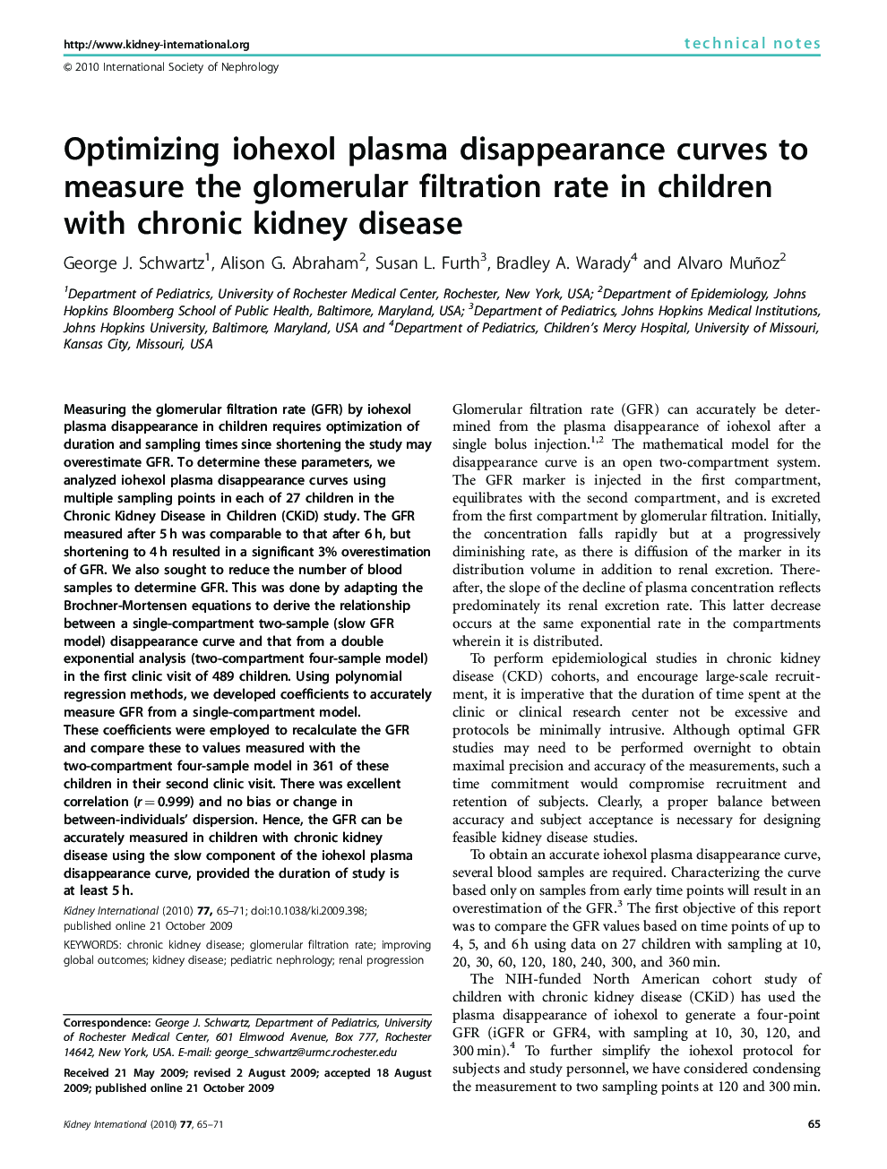 Optimizing iohexol plasma disappearance curves to measure the glomerular filtration rate in children with chronic kidney disease 