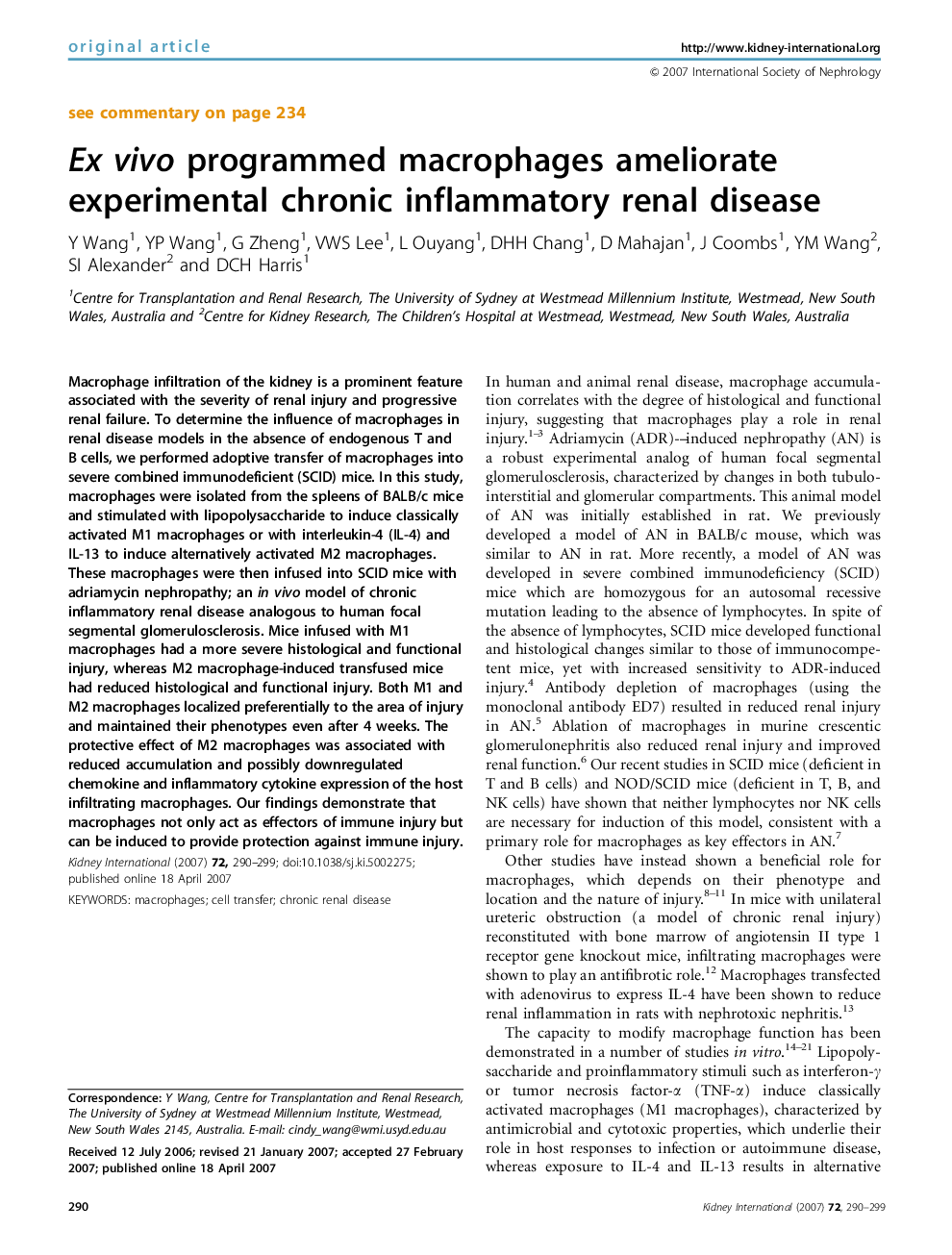 Ex vivo programmed macrophages ameliorate experimental chronic inflammatory renal disease