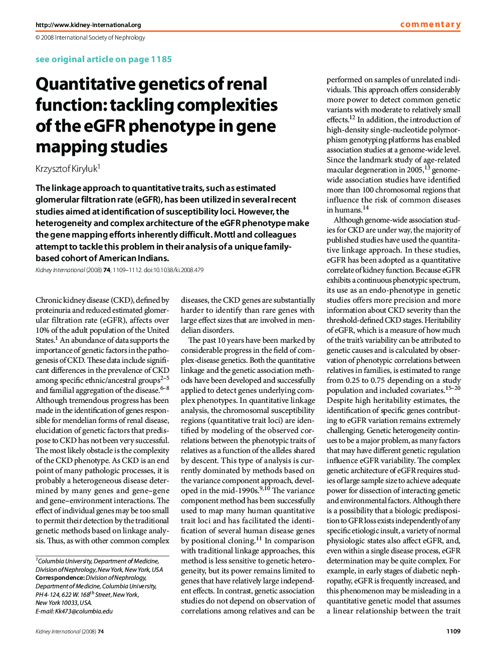 Quantitative genetics of renal function: tackling complexities of the eGFR phenotype in gene mapping studies