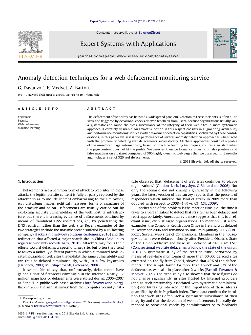 عکس صفحه اول مقاله: Anomaly detection techniques for a web defacement monitoring service Anomaly detection techniques for a web defacement monitoring service