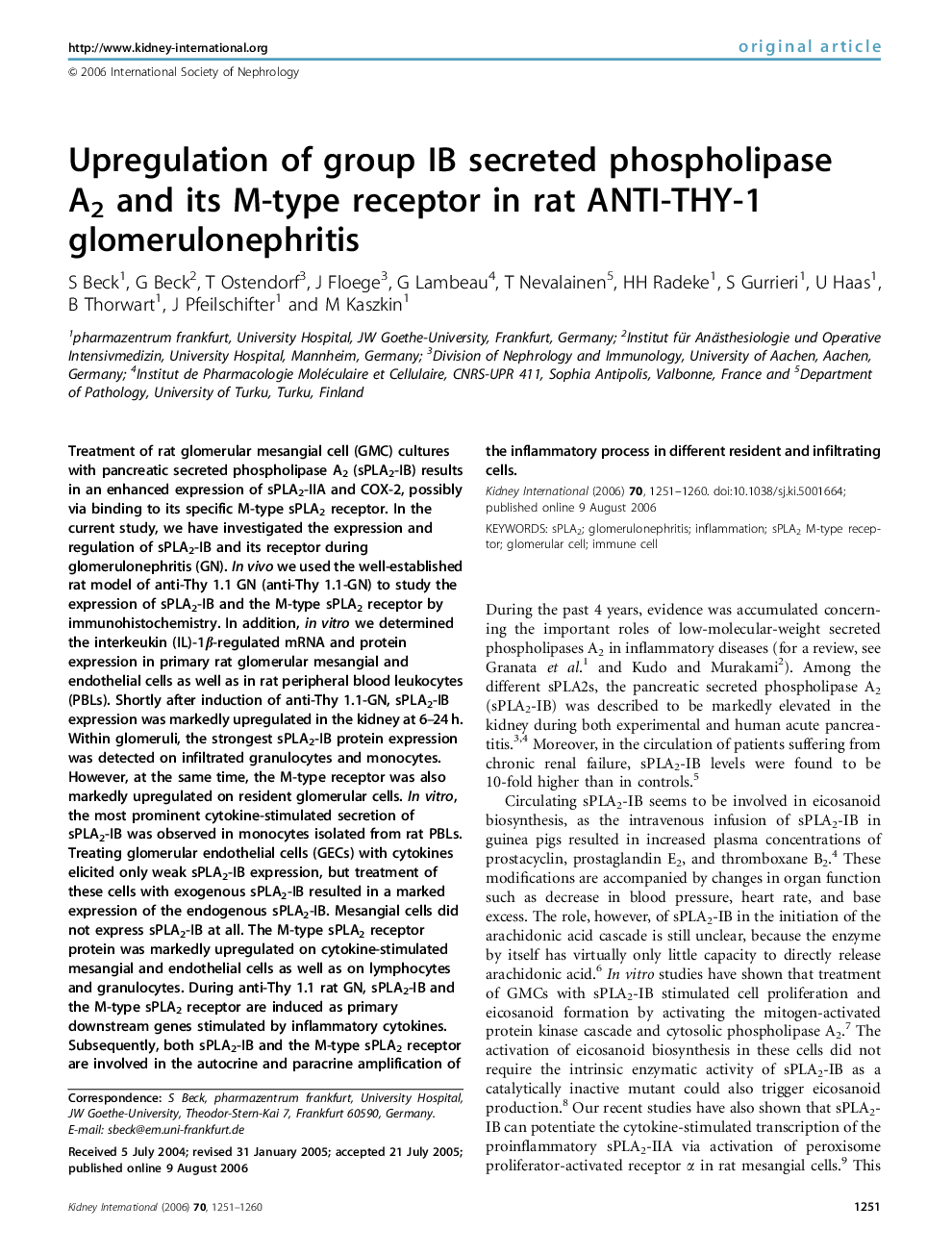 Upregulation of group IB secreted phospholipase A2 and its M-type receptor in rat ANTI-THY-1 glomerulonephritis