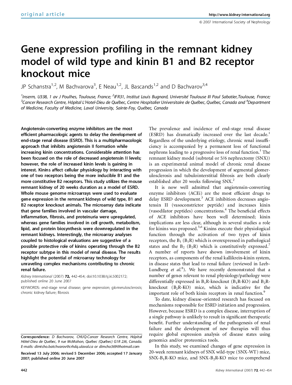 Gene expression profiling in the remnant kidney model of wild type and kinin B1 and B2 receptor knockout mice