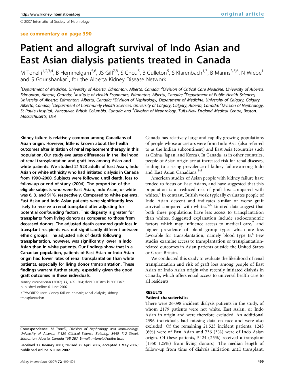 Patient and allograft survival of Indo Asian and East Asian dialysis patients treated in Canada