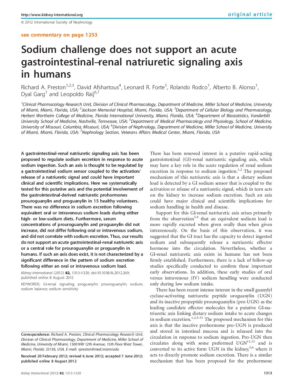 Sodium challenge does not support an acute gastrointestinal–renal natriuretic signaling axis in humans 