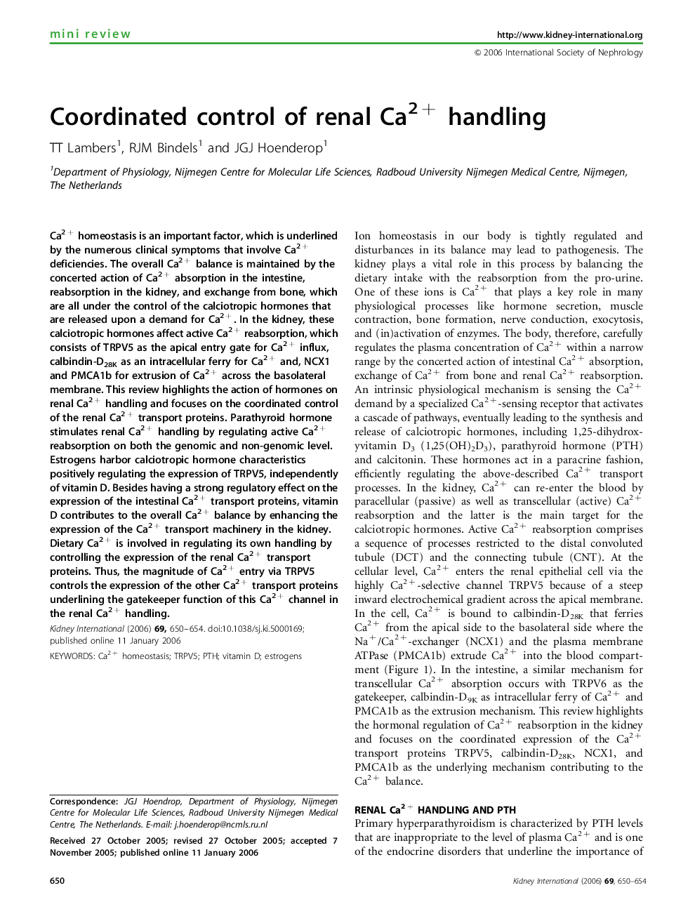 Coordinated control of renal Ca2+ handling