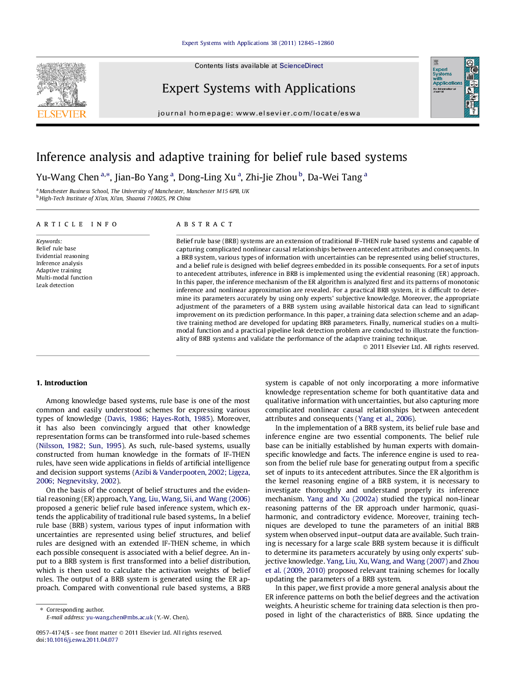 Inference analysis and adaptive training for belief rule based systems