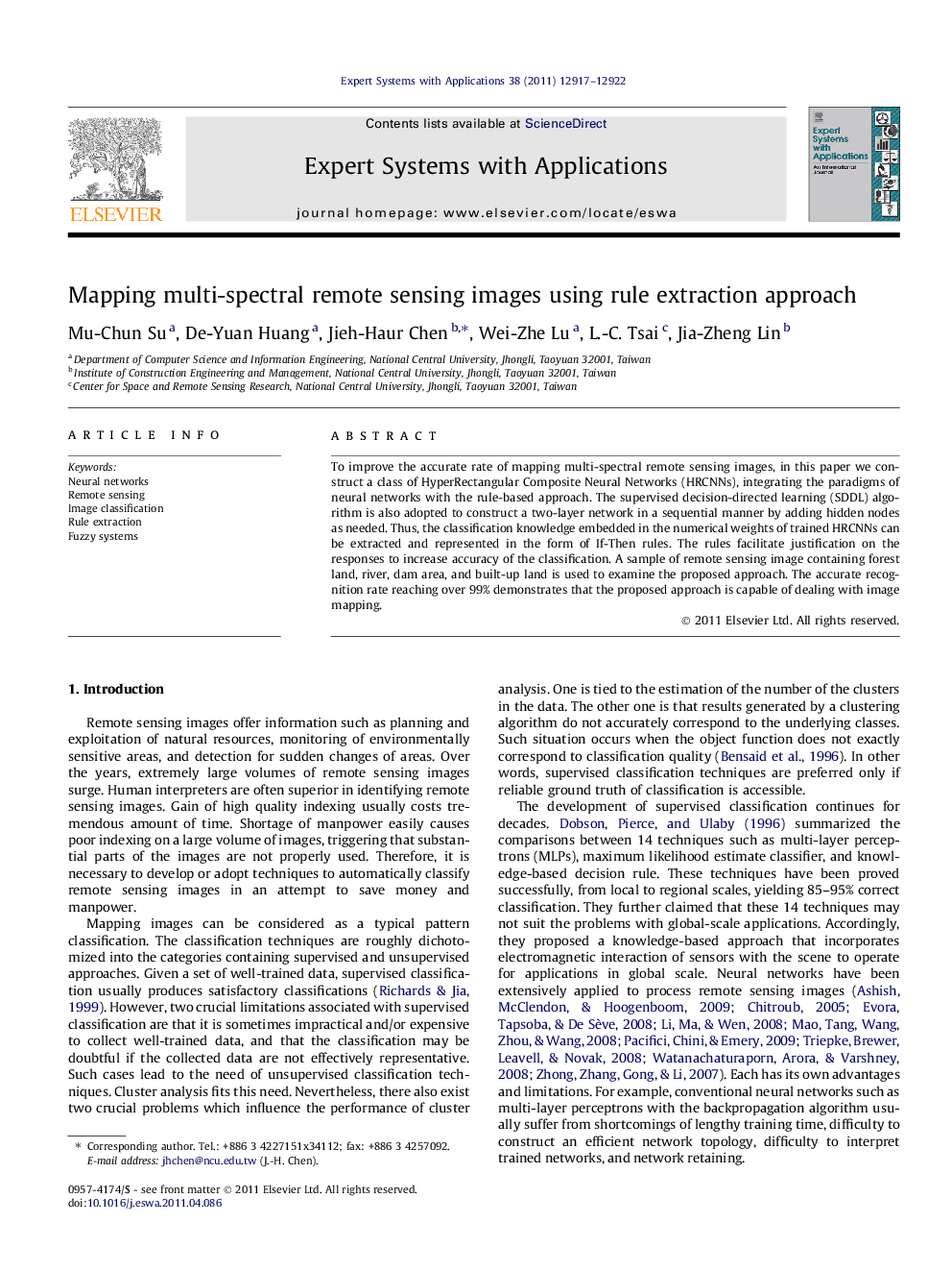 عکس صفحه اول مقاله: Mapping multi-spectral remote sensing images using rule extraction approach Mapping multi-spectral remote sensing images using rule extraction approach