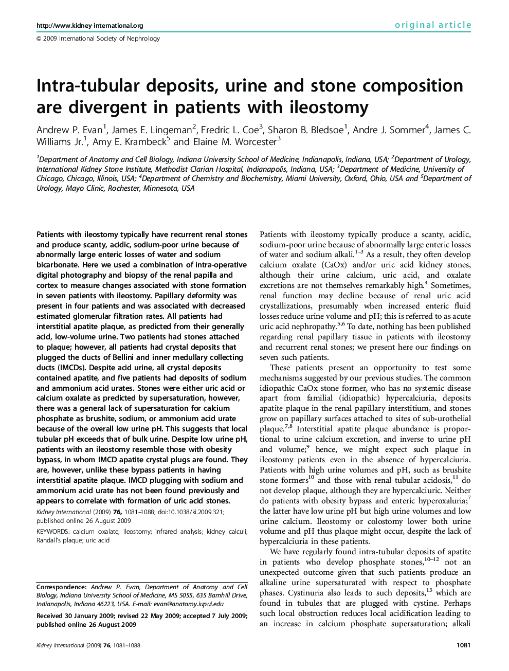 Intra-tubular deposits, urine and stone composition are divergent in patients with ileostomy