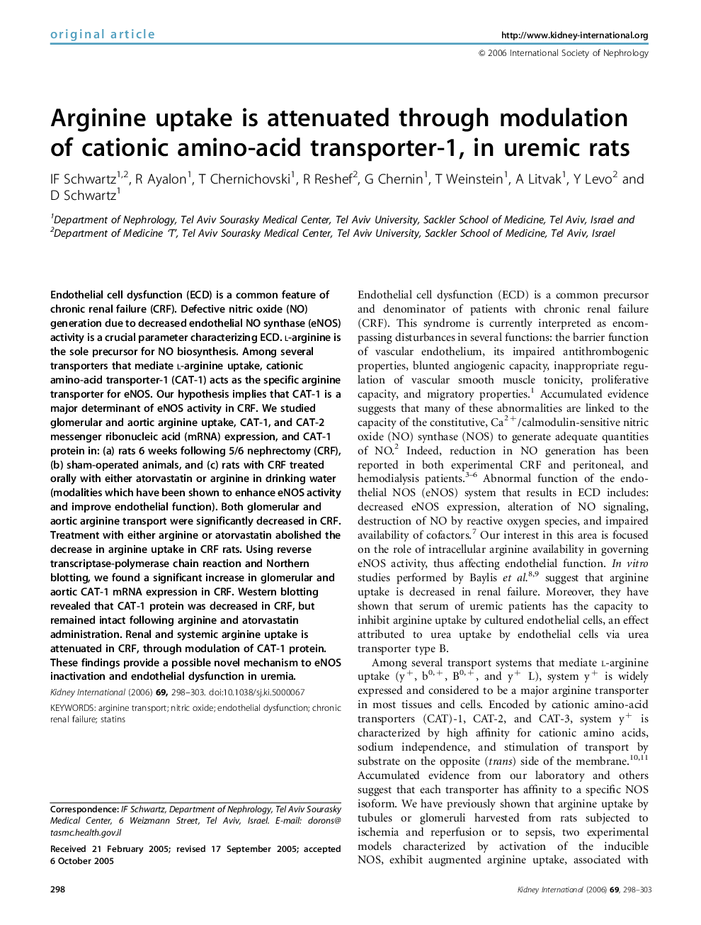 Arginine uptake is attenuated through modulation of cationic amino-acid transporter-1, in uremic rats