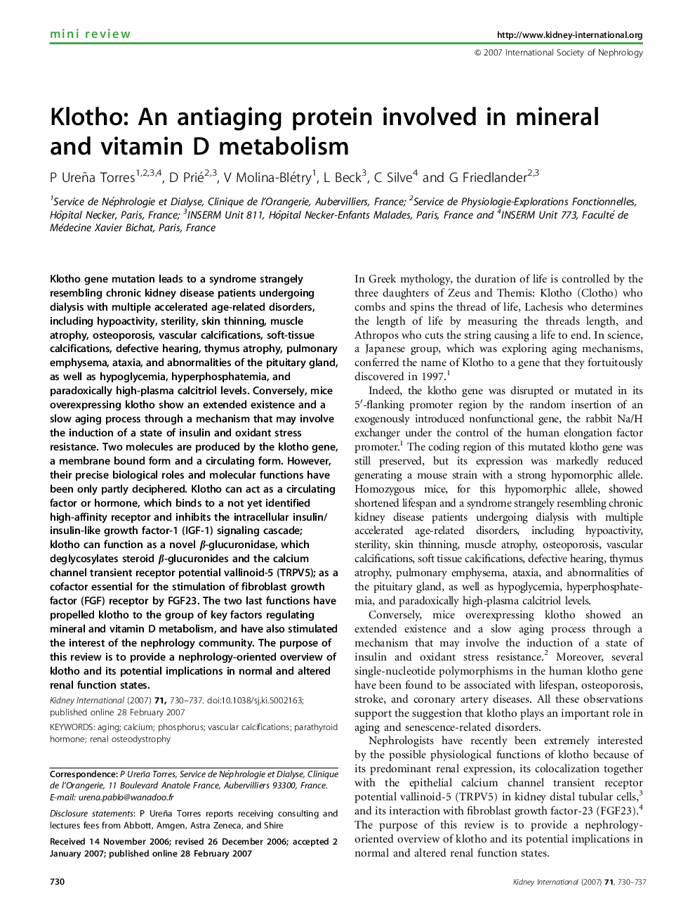 Klotho: An antiaging protein involved in mineral and vitamin D metabolism 