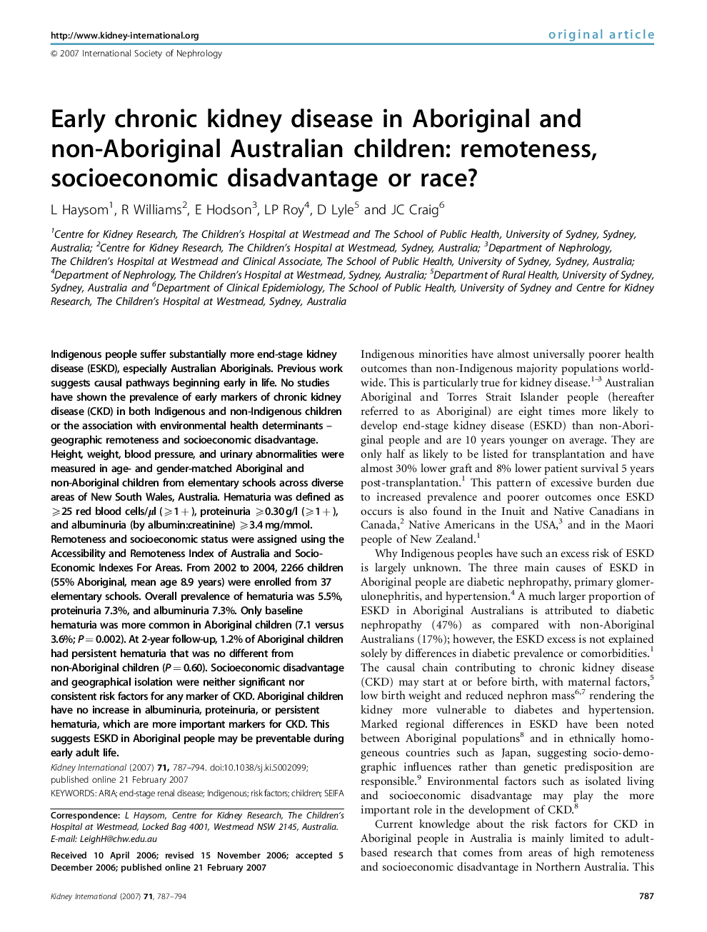 Early chronic kidney disease in Aboriginal and non-Aboriginal Australian children: remoteness, socioeconomic disadvantage or race?