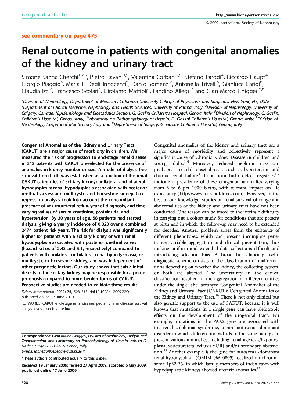 Renal outcome in patients with congenital anomalies of the kidney and urinary tract