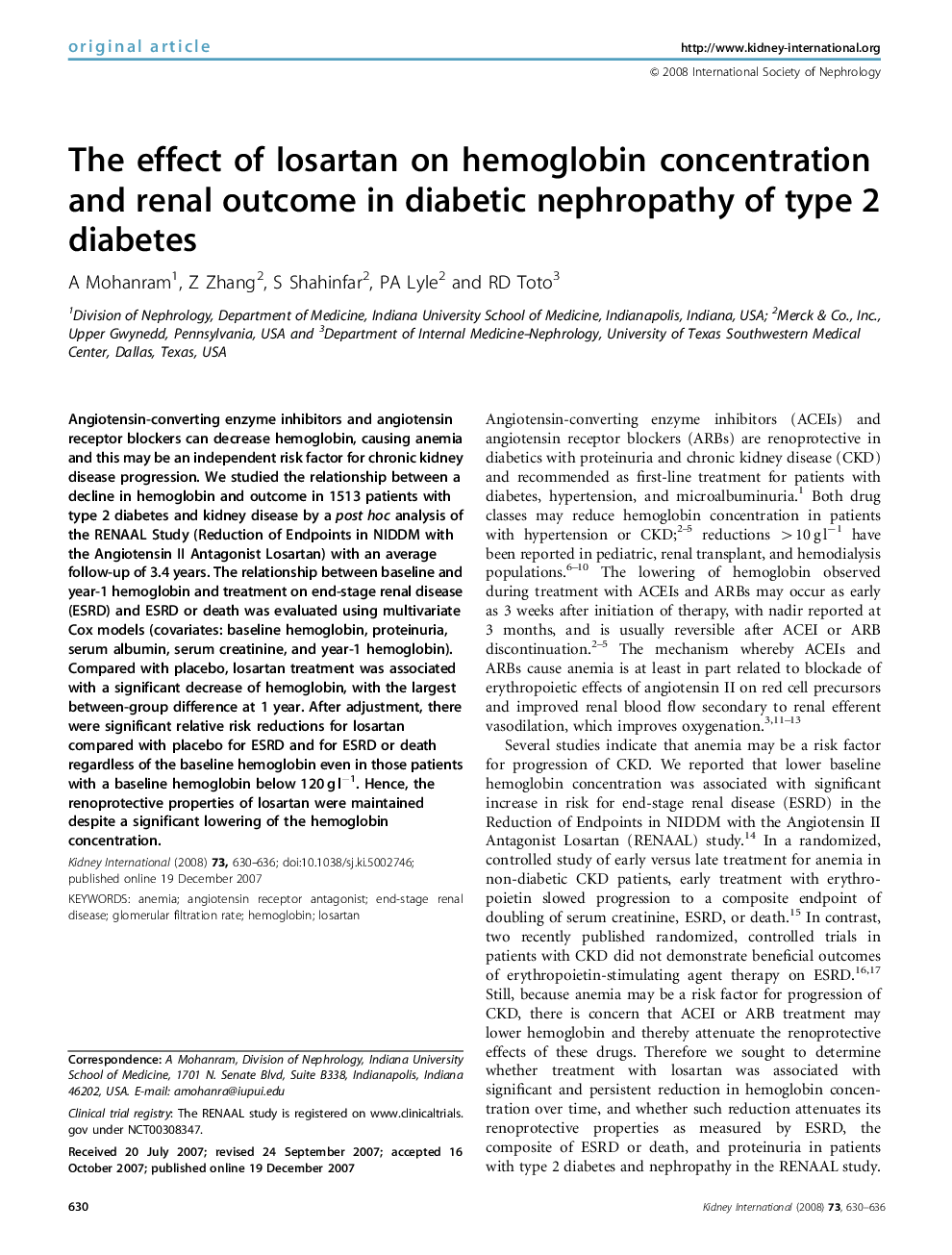 The effect of losartan on hemoglobin concentration and renal outcome in diabetic nephropathy of type 2 diabetes 