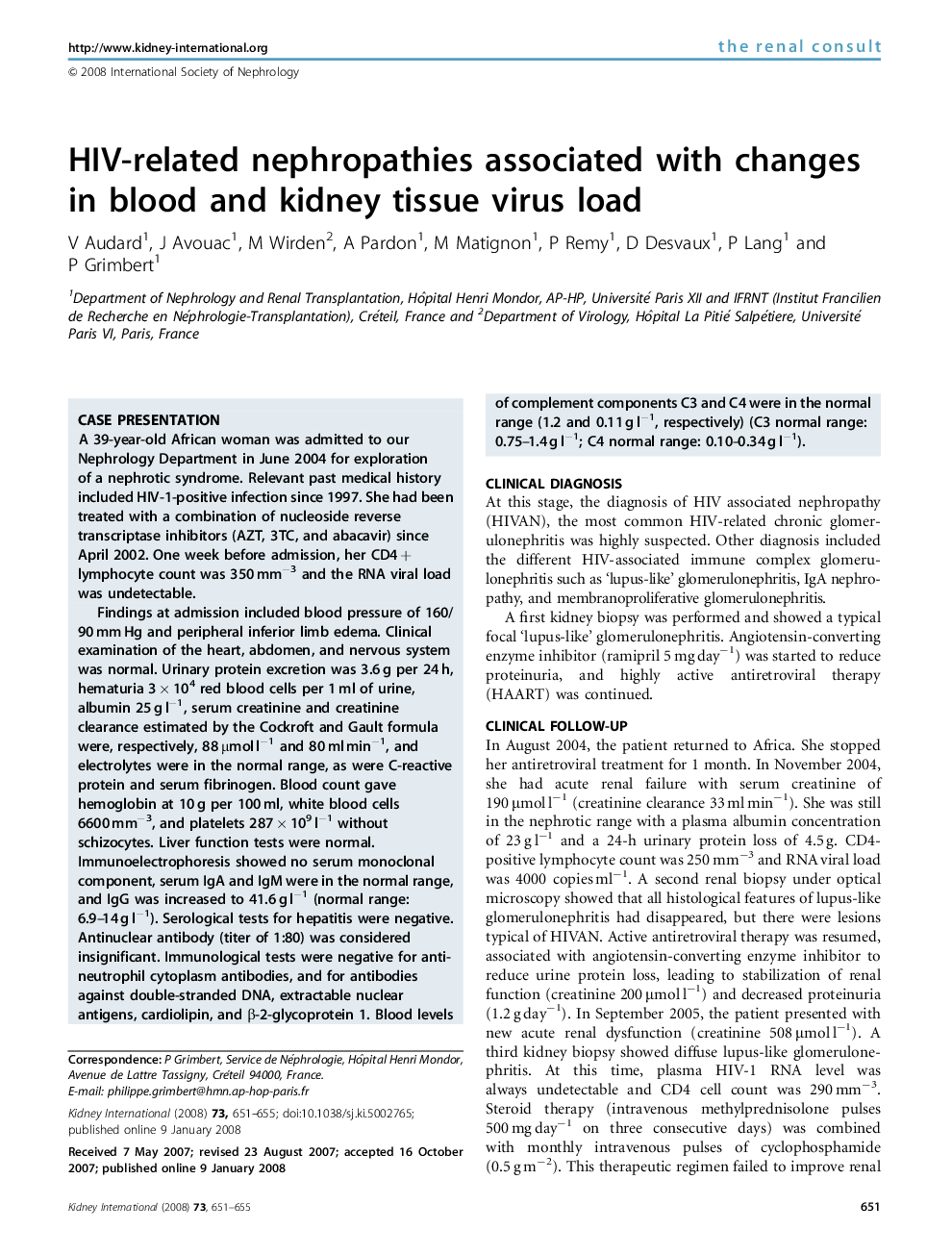 HIV-related nephropathies associated with changes in blood and kidney tissue virus load
