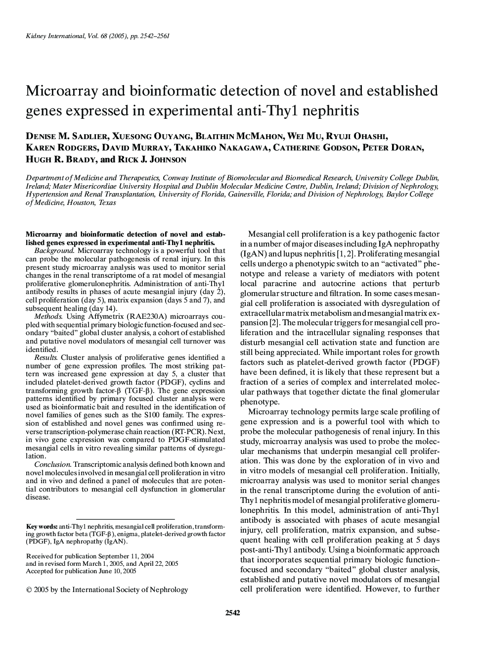 Microarray and bioinformatic detection of novel and established genes expressed in experimental anti-Thy1 nephritis