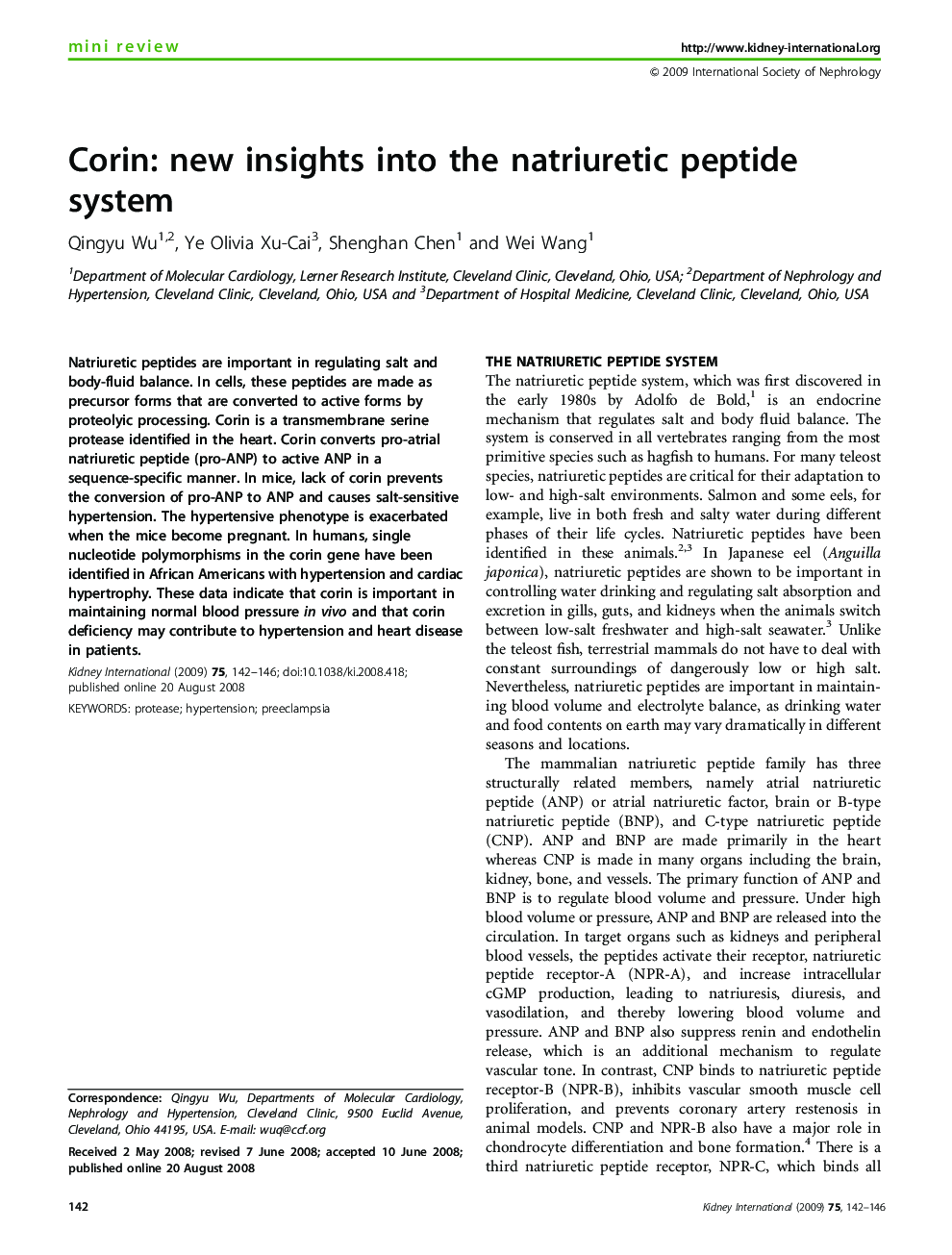 Corin: new insights into the natriuretic peptide system