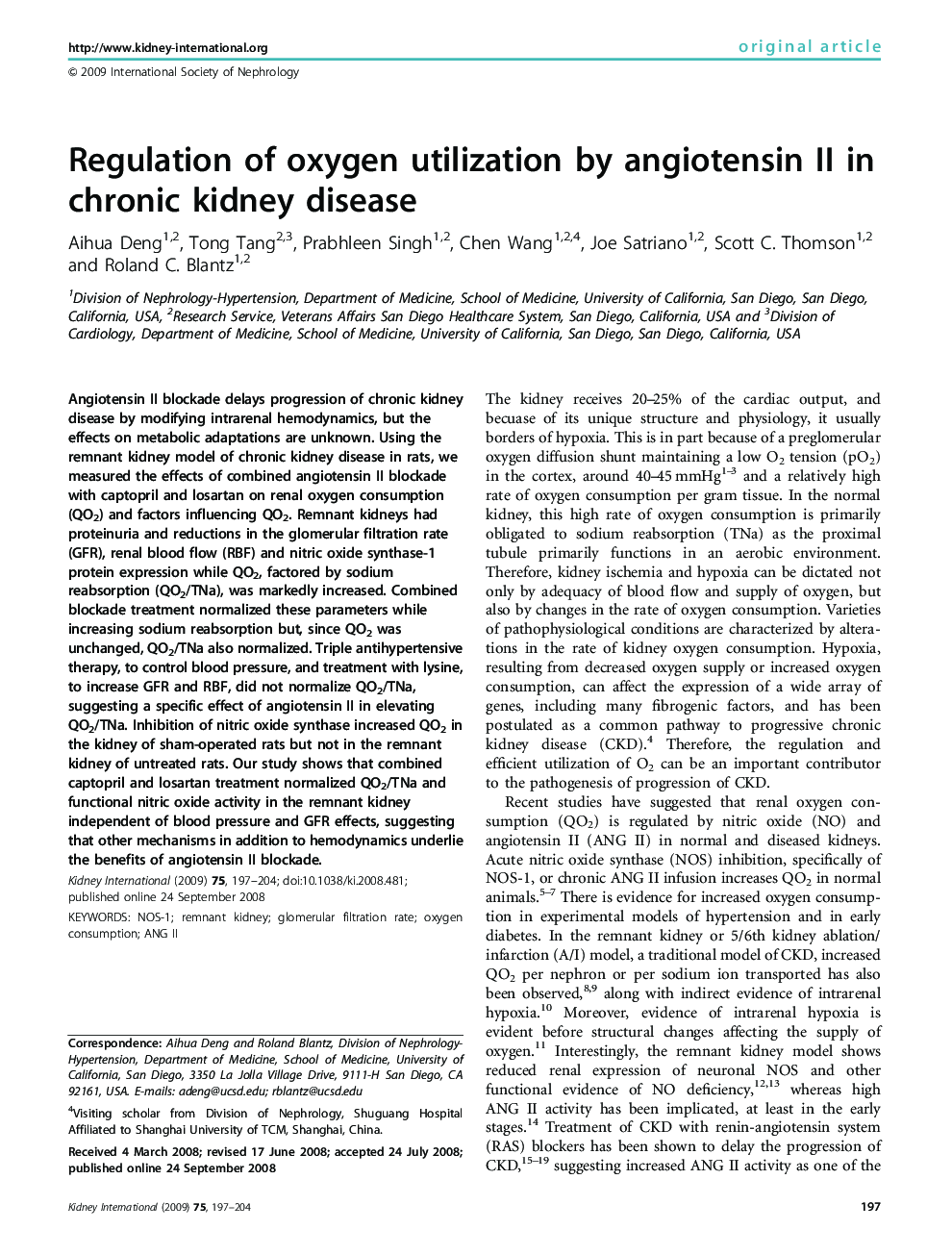 Regulation of oxygen utilization by angiotensin II in chronic kidney disease