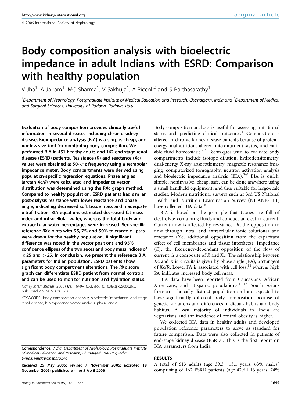 Body composition analysis with bioelectric impedance in adult Indians with ESRD: Comparison with healthy population