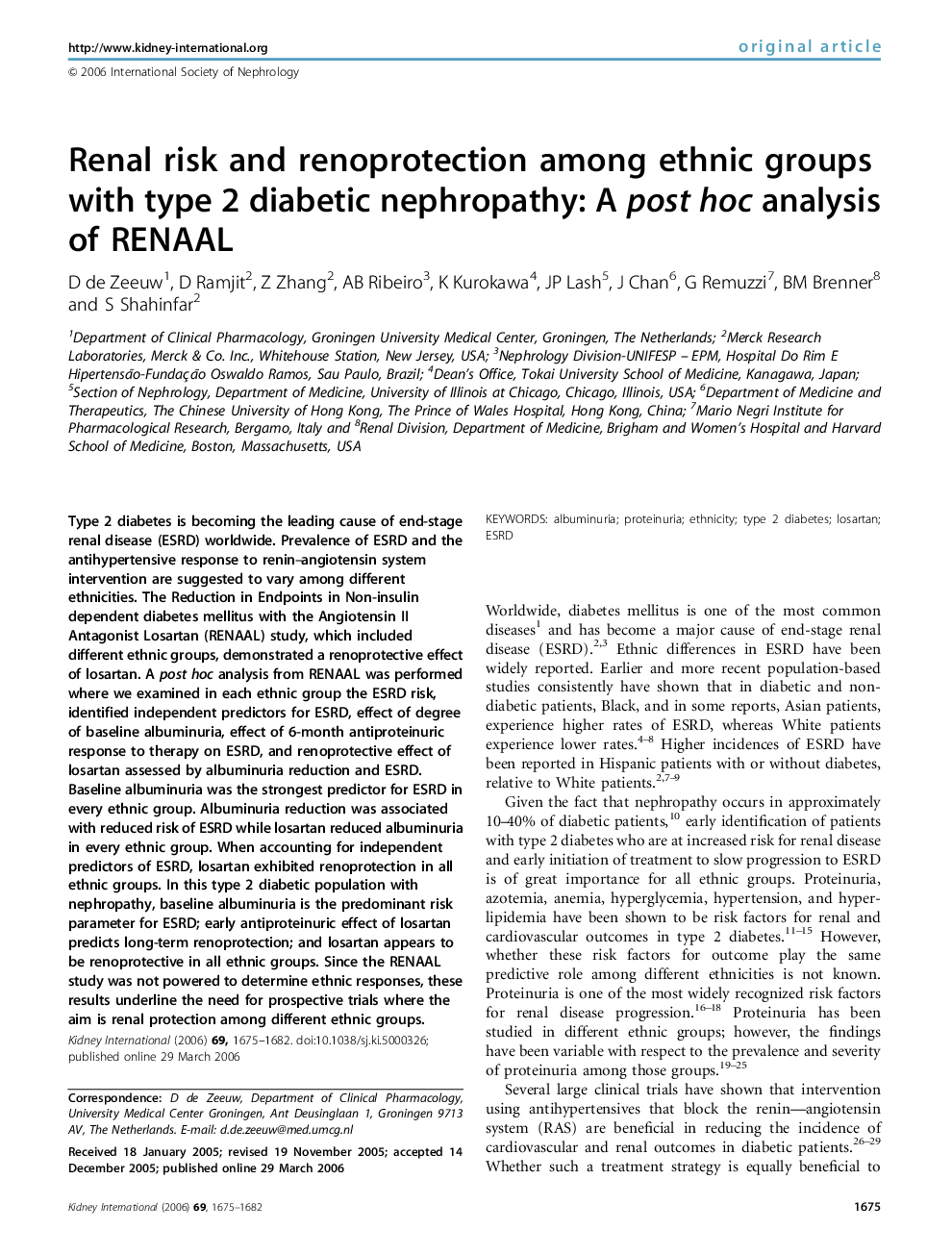 Renal risk and renoprotection among ethnic groups with type 2 diabetic nephropathy: A post hoc analysis of RENAAL