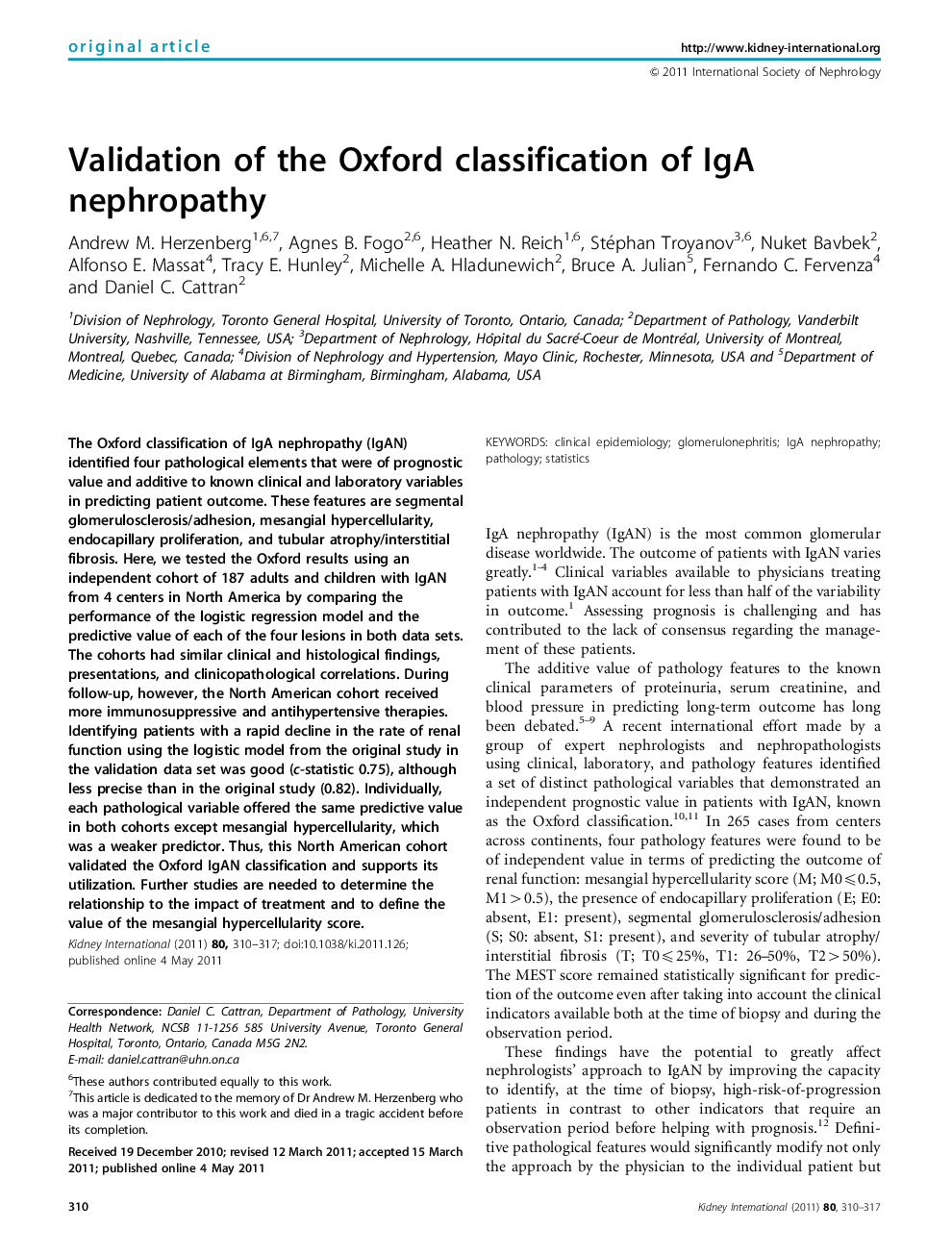 Validation of the Oxford classification of IgA nephropathy 