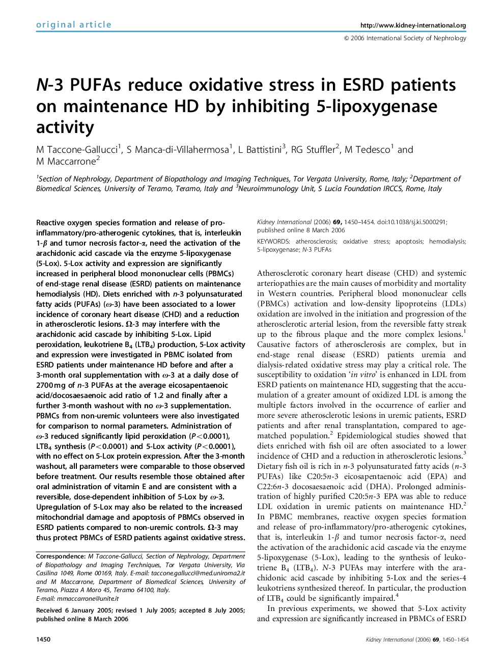 N-3 PUFAs reduce oxidative stress in ESRD patients on maintenance HD by inhibiting 5-lipoxygenase activity