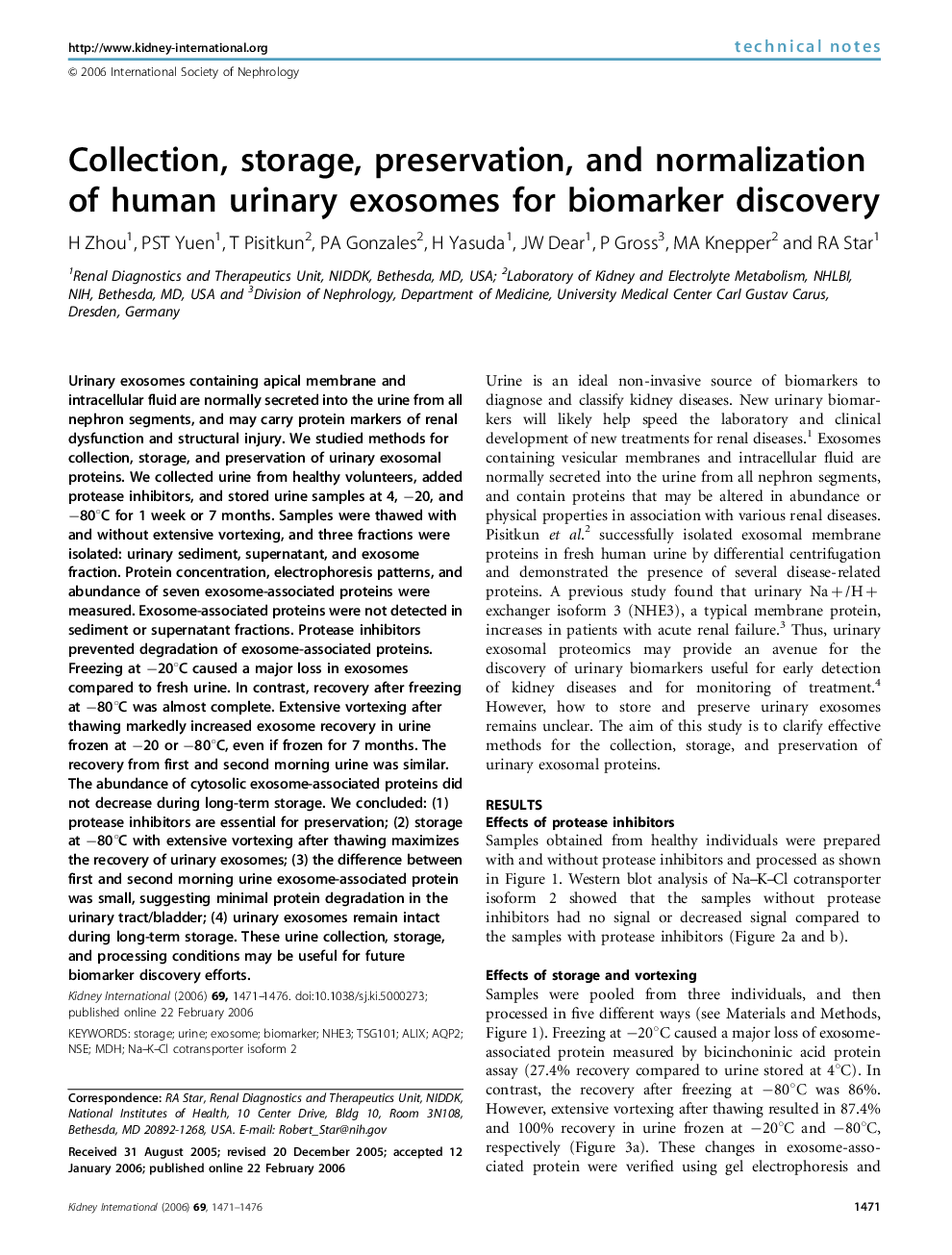 Collection, storage, preservation, and normalization of human urinary exosomes for biomarker discovery