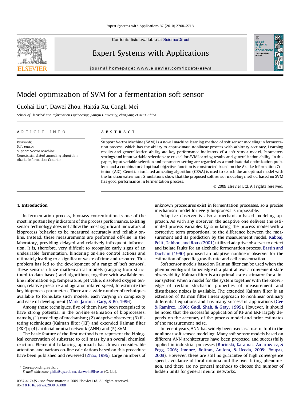 Model optimization of SVM for a fermentation soft sensor