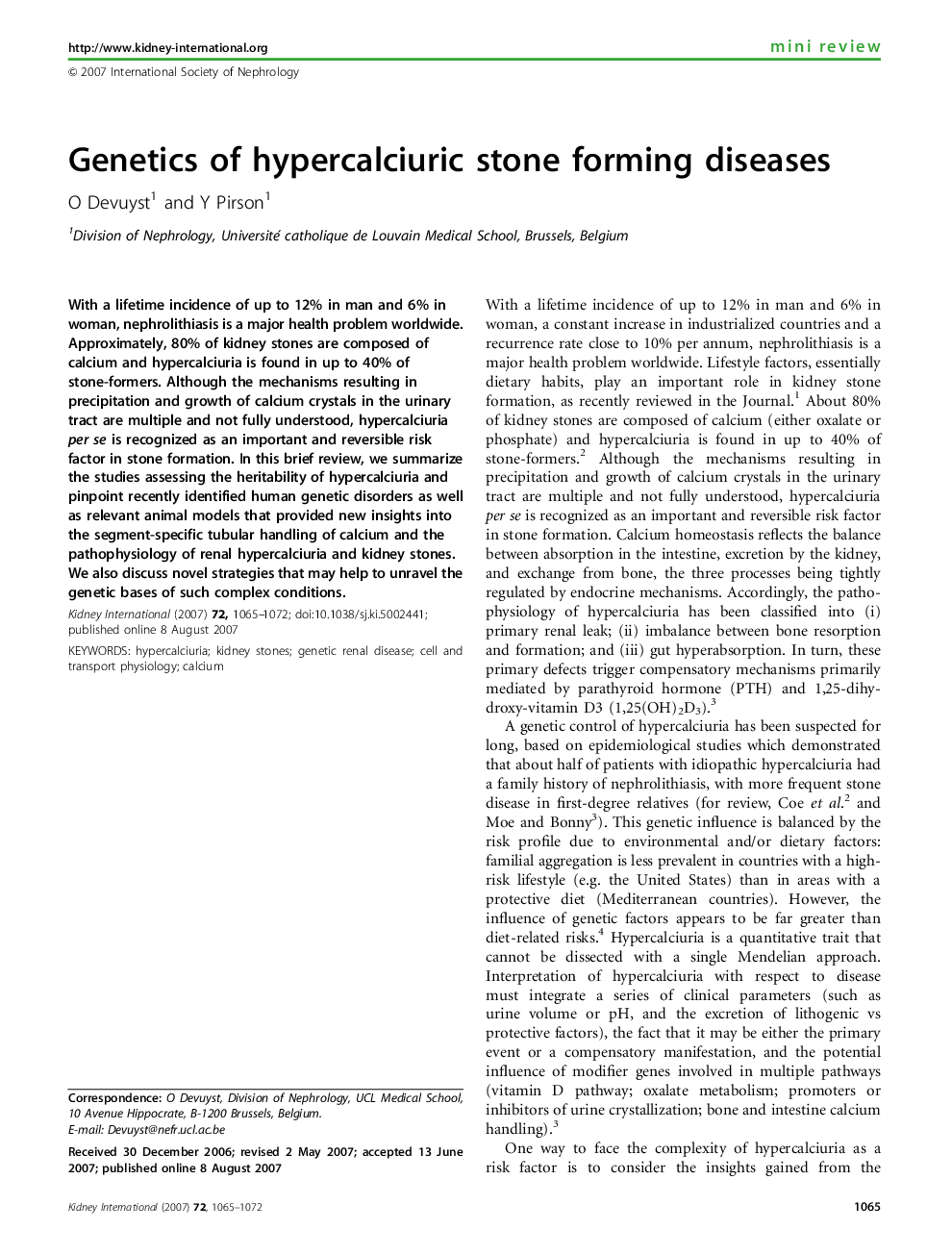 Genetics of hypercalciuric stone forming diseases