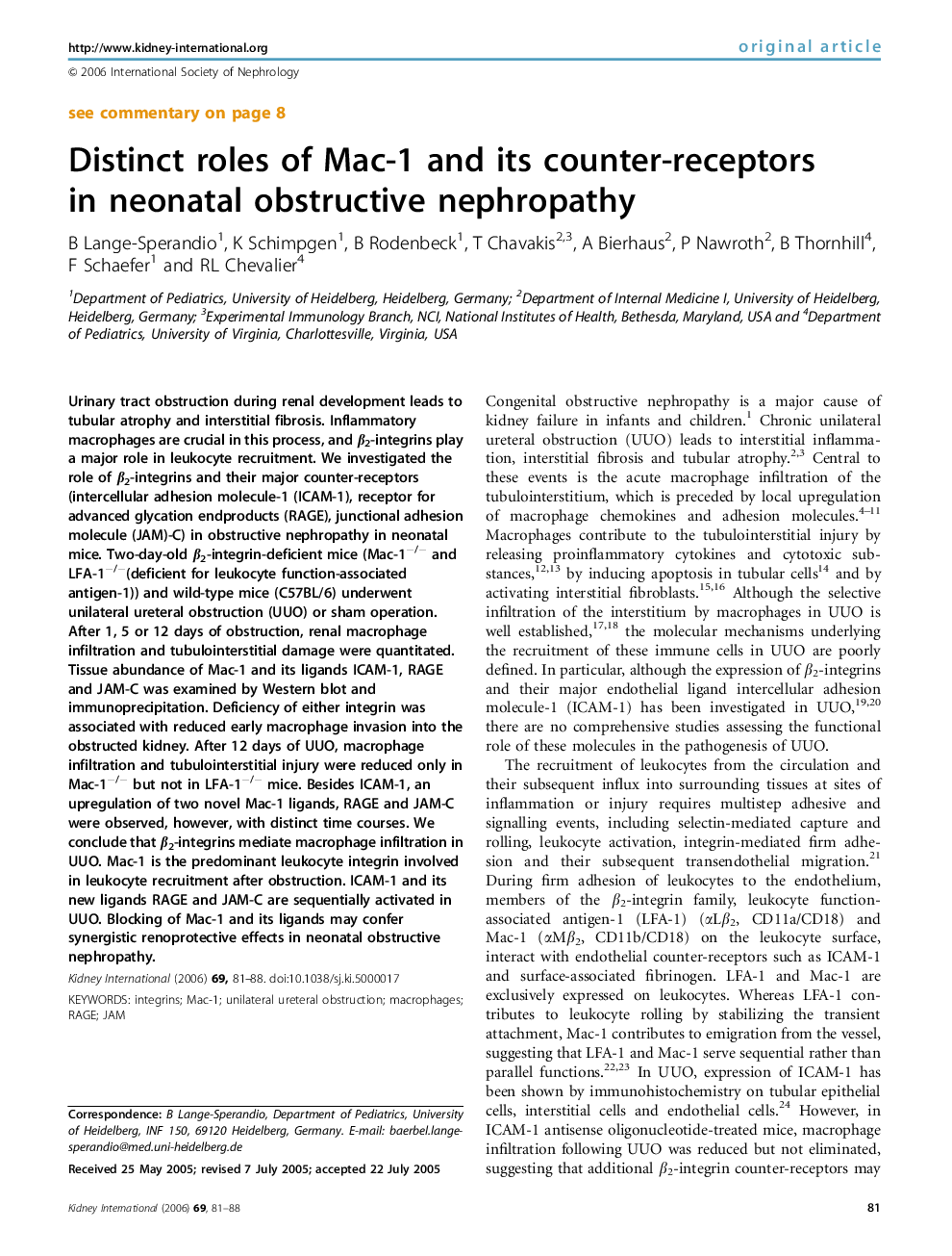 Distinct roles of Mac-1 and its counter-receptors in neonatal obstructive nephropathy