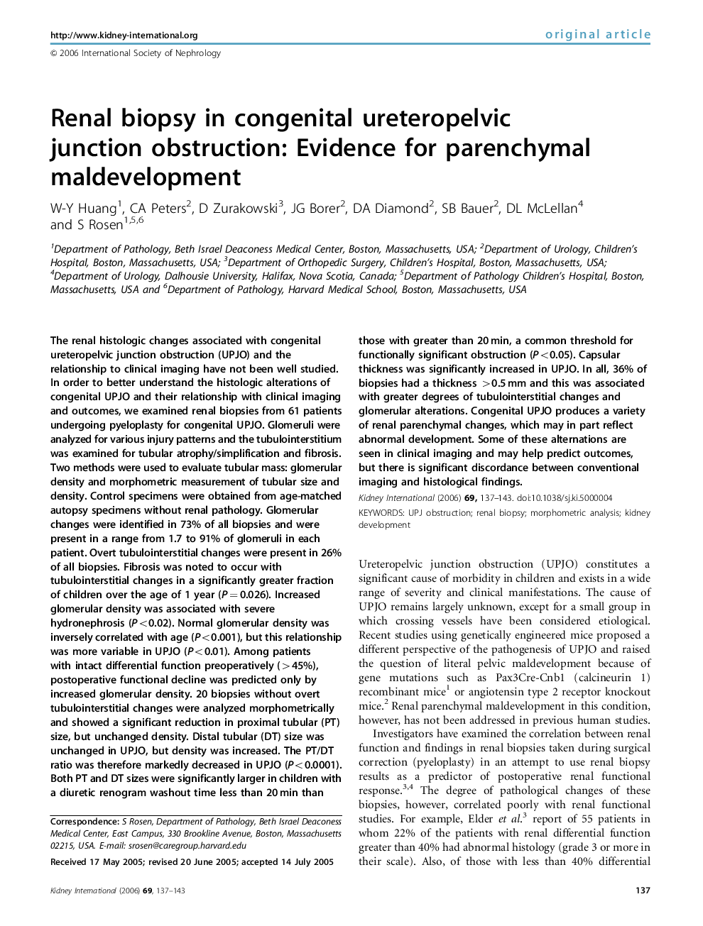 Renal biopsy in congenital ureteropelvic junction obstruction: Evidence for parenchymal maldevelopment