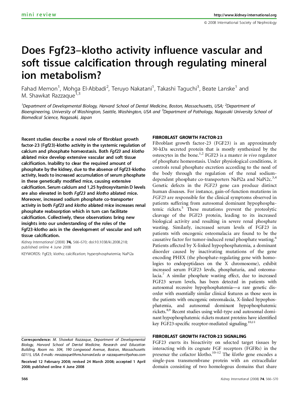 Does Fgf23–klotho activity influence vascular and soft tissue calcification through regulating mineral ion metabolism?