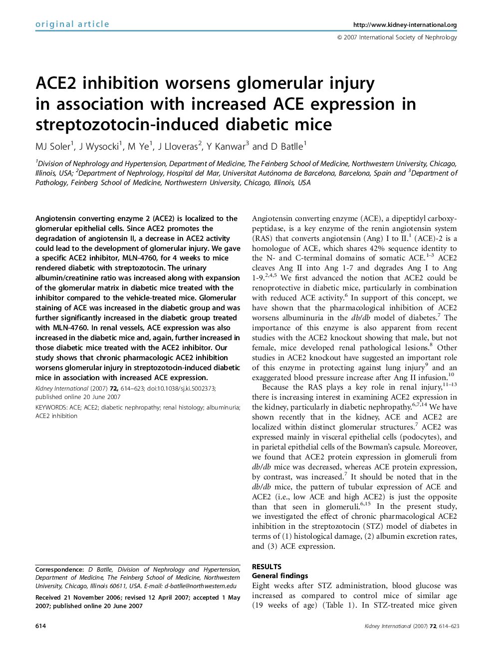 ACE2 inhibition worsens glomerular injury in association with increased ACE expression in streptozotocin-induced diabetic mice