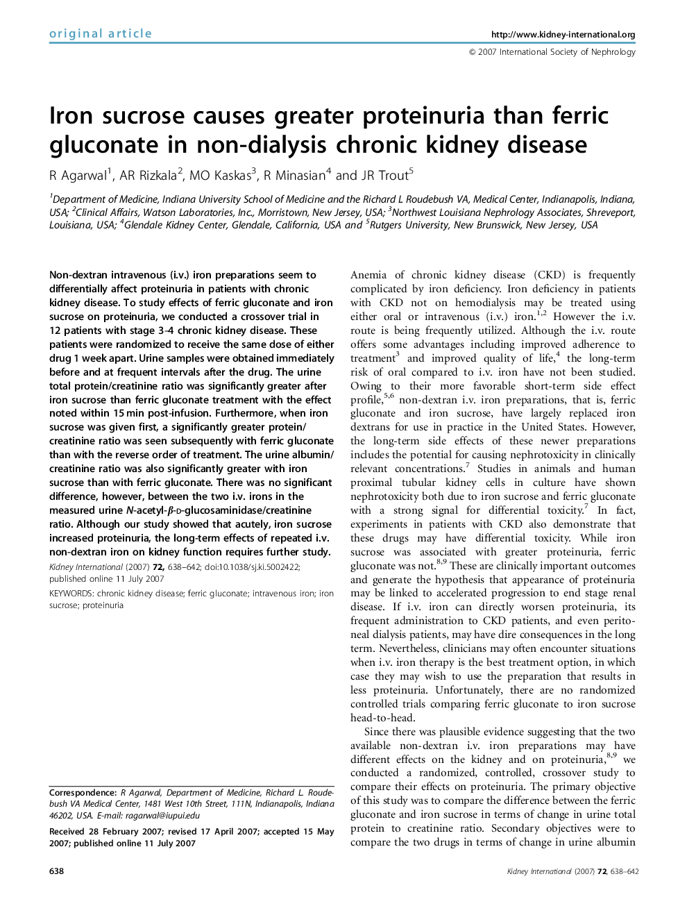 Iron sucrose causes greater proteinuria than ferric gluconate in non-dialysis chronic kidney disease