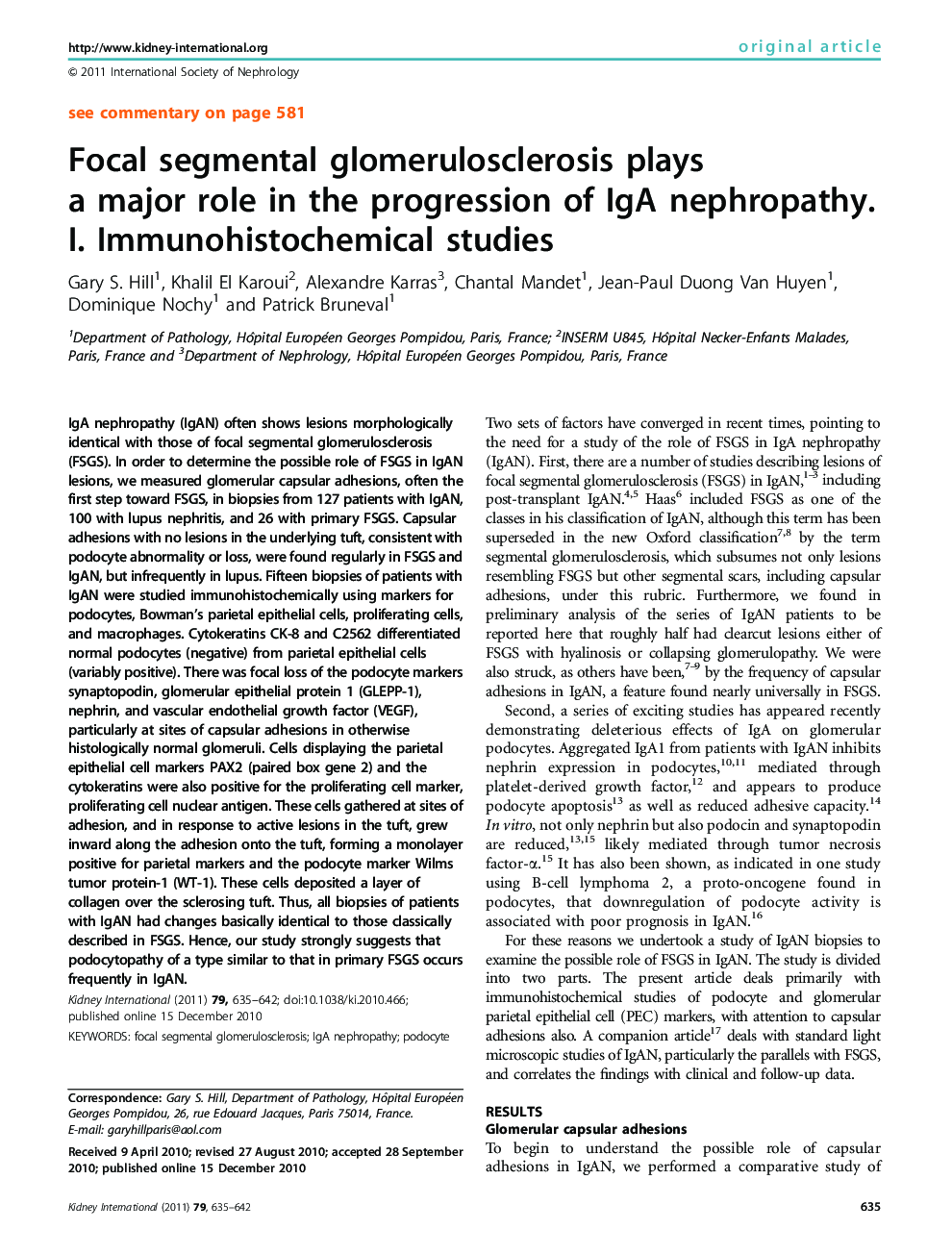 Focal segmental glomerulosclerosis plays a major role in the progression of IgA nephropathy. I. Immunohistochemical studies 