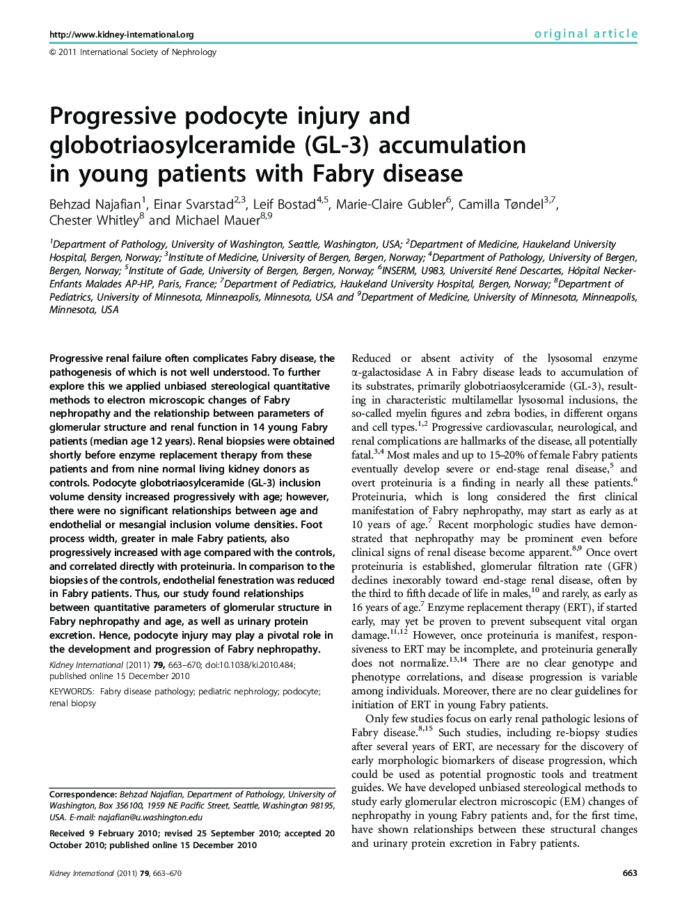 Progressive podocyte injury and globotriaosylceramide (GL-3) accumulation in young patients with Fabry disease 