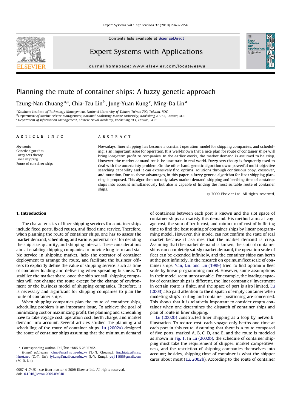 Planning the route of container ships: A fuzzy genetic approach