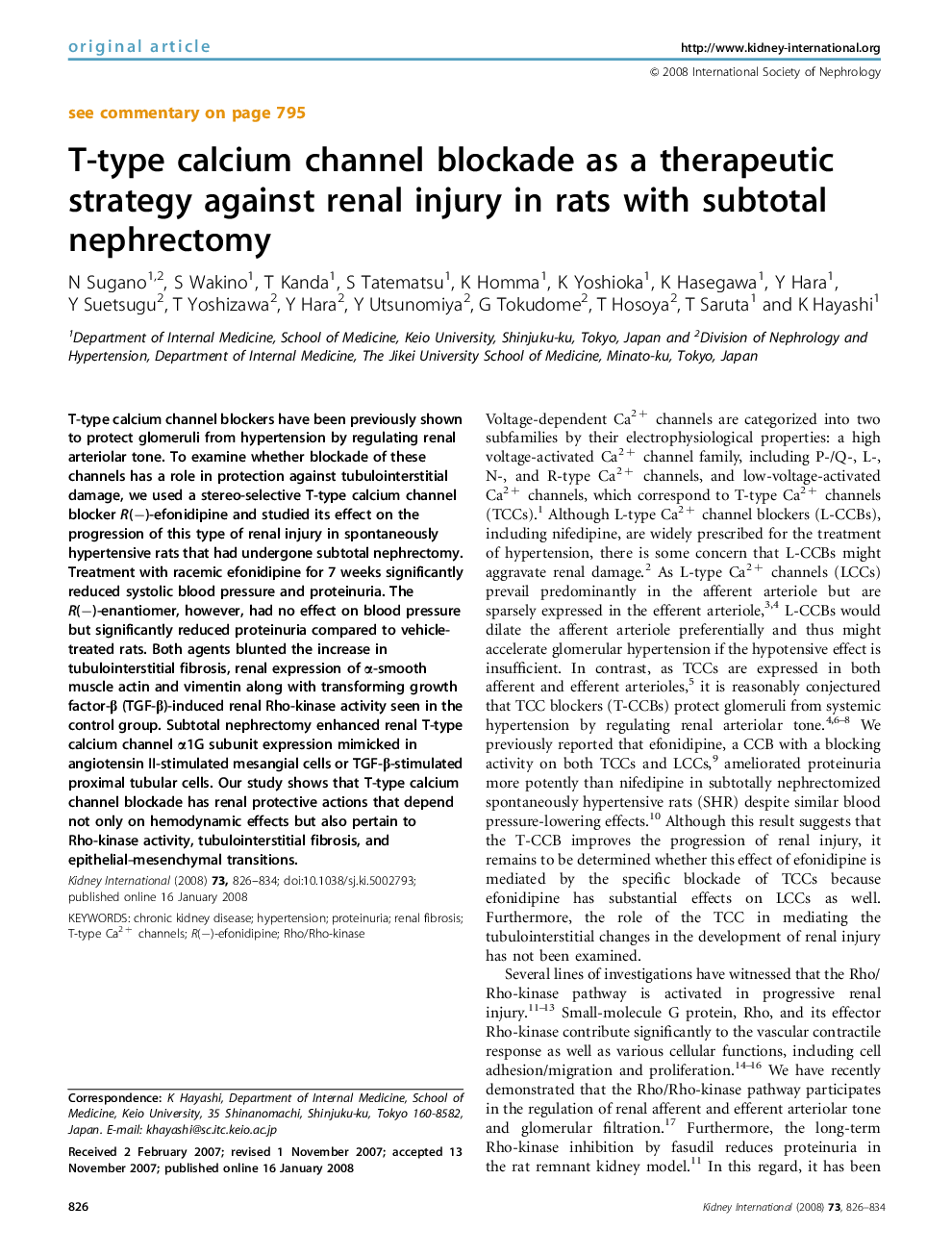 T-type calcium channel blockade as a therapeutic strategy against renal injury in rats with subtotal nephrectomy