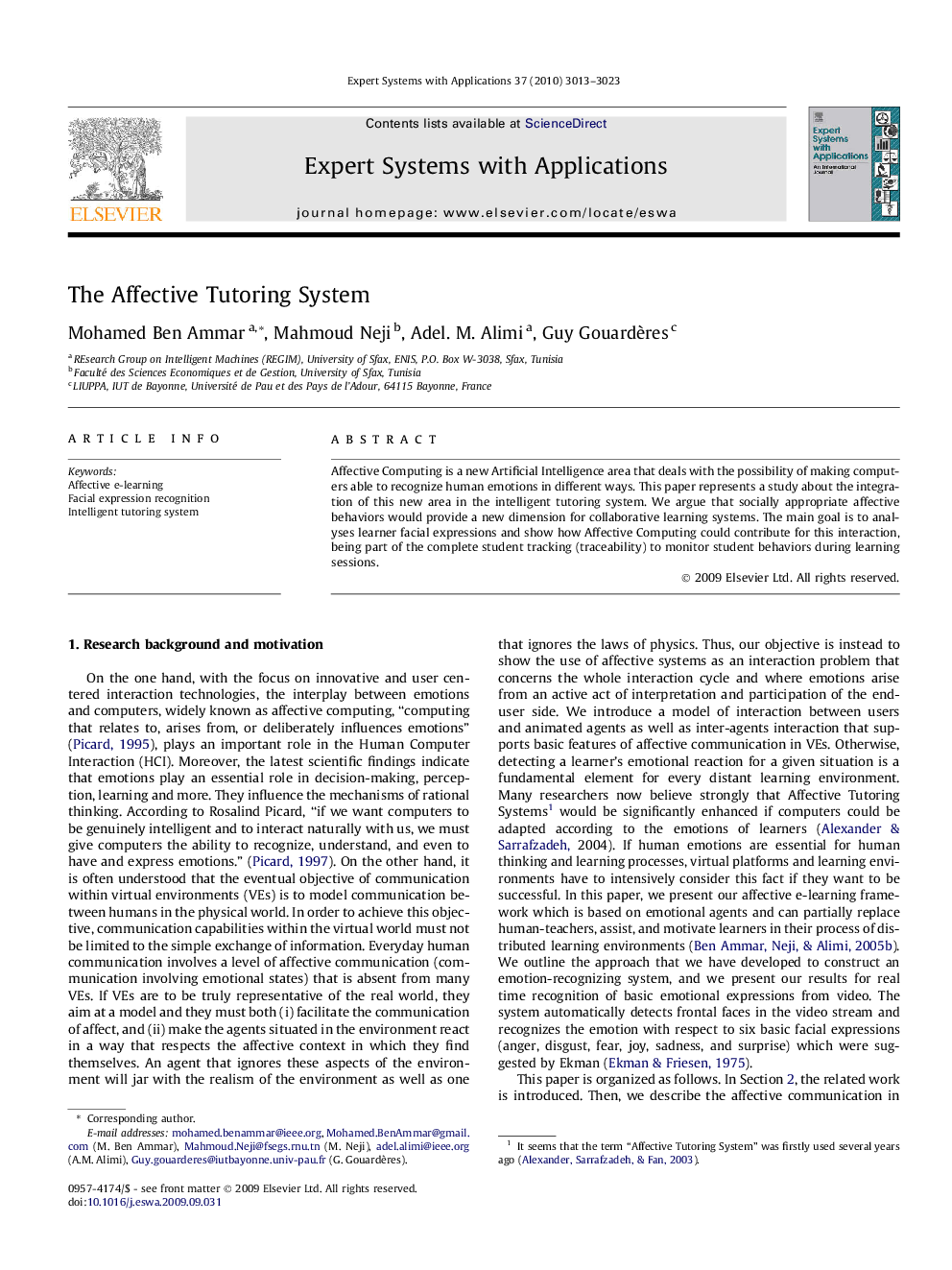 The Affective Tutoring System