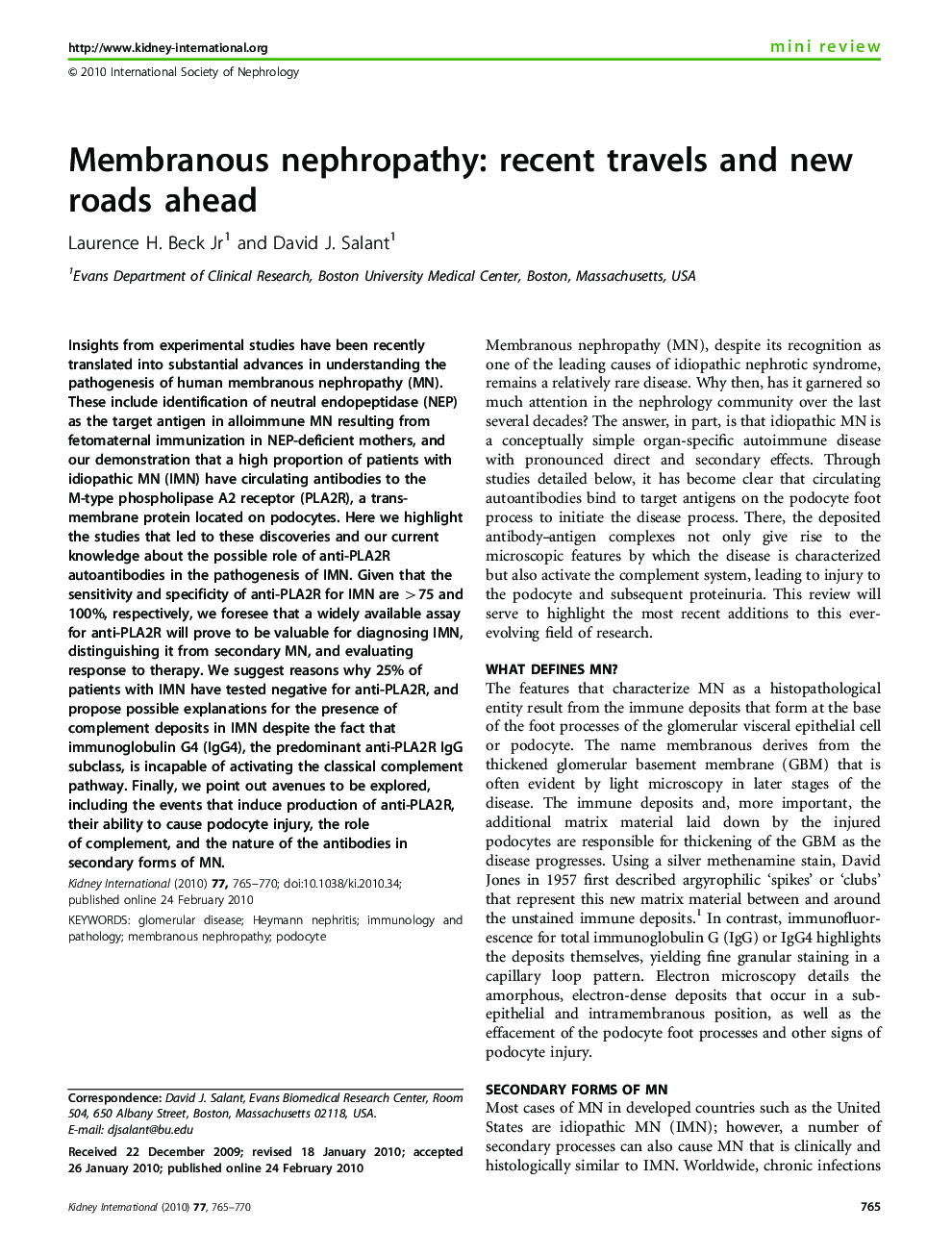 Membranous nephropathy: recent travels and new roads ahead 