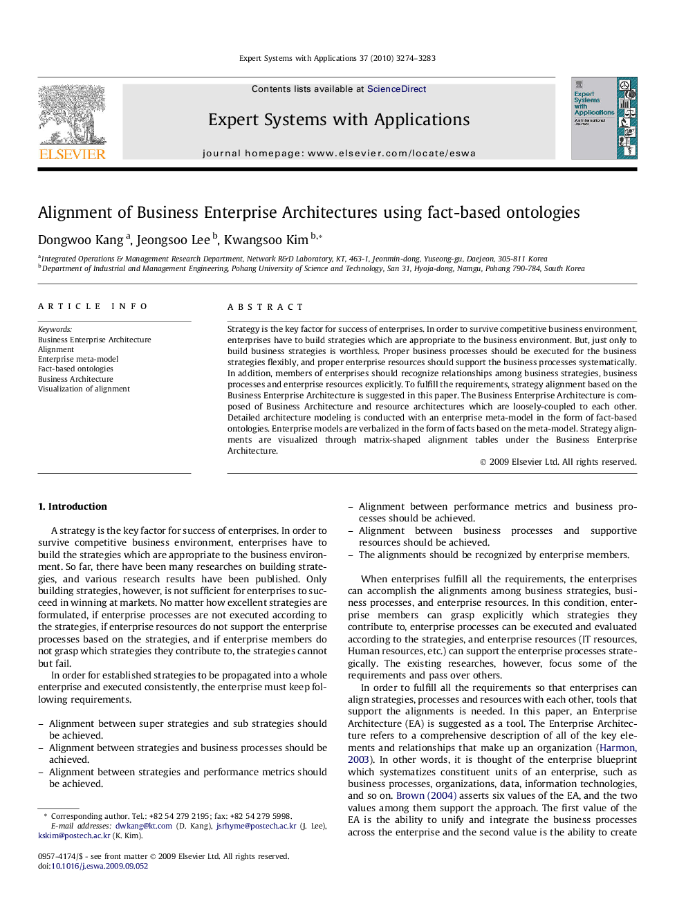 Alignment of Business Enterprise Architectures using fact-based ontologies