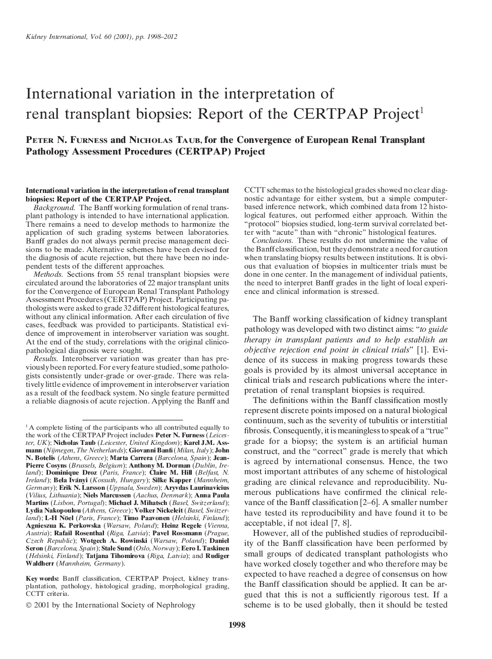 International variation in the interpretation of renal transplant biopsies: Report of the CERTPAP Project1