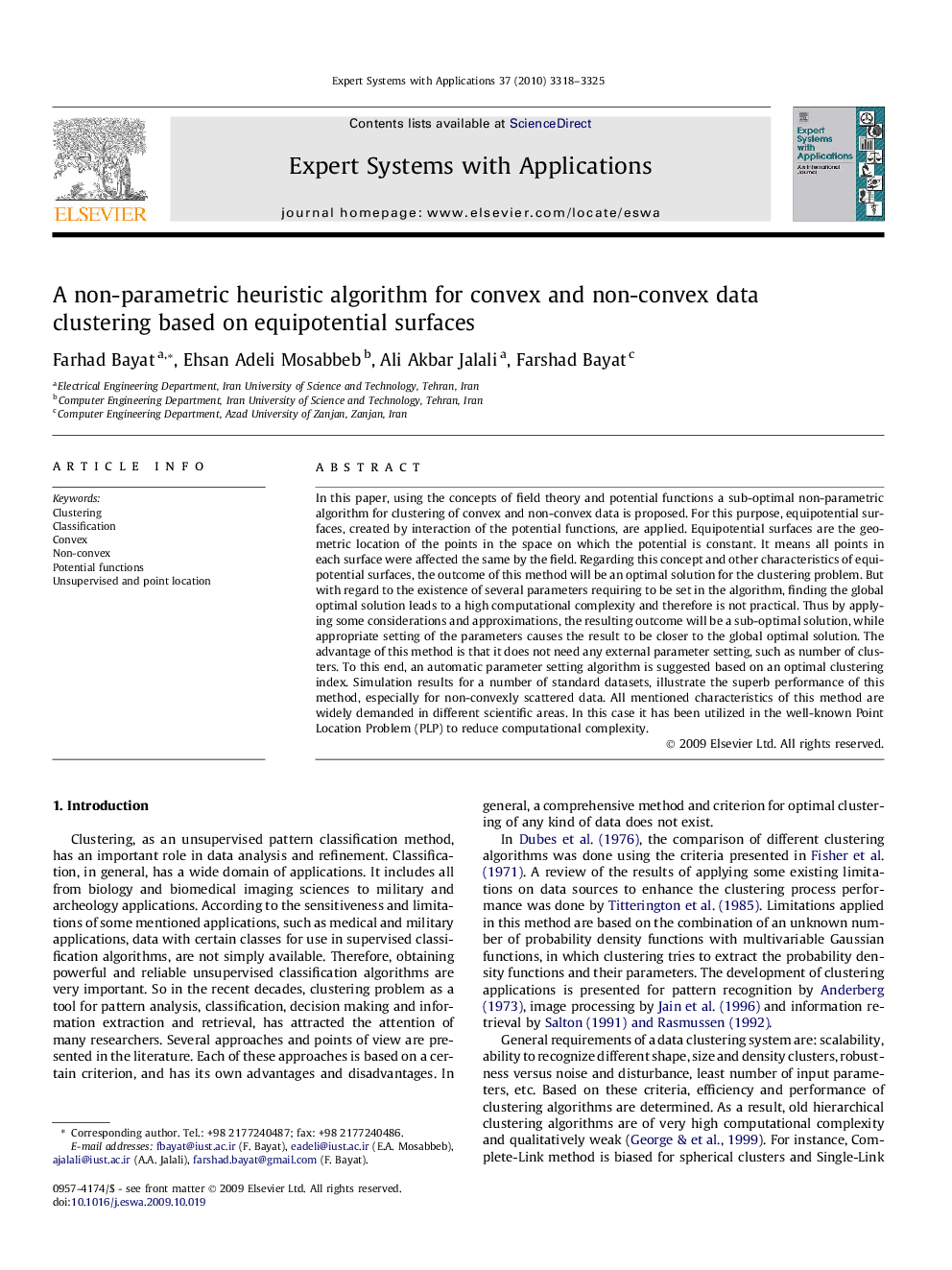 A non-parametric heuristic algorithm for convex and non-convex data clustering based on equipotential surfaces