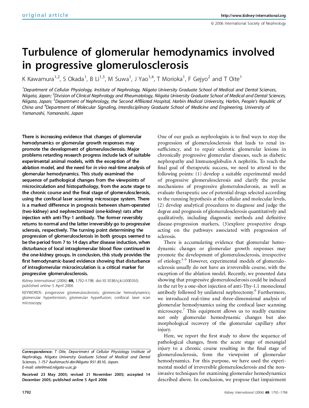 Turbulence of glomerular hemodynamics involved in progressive glomerulosclerosis