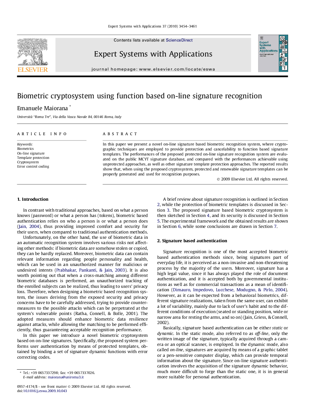 Biometric cryptosystem using function based on-line signature recognition