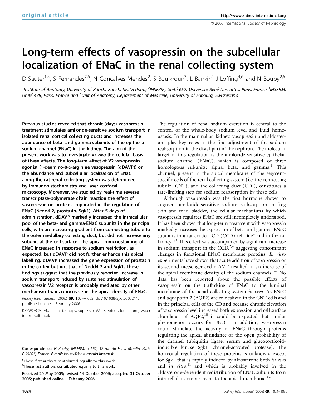 Long-term effects of vasopressin on the subcellular localization of ENaC in the renal collecting system