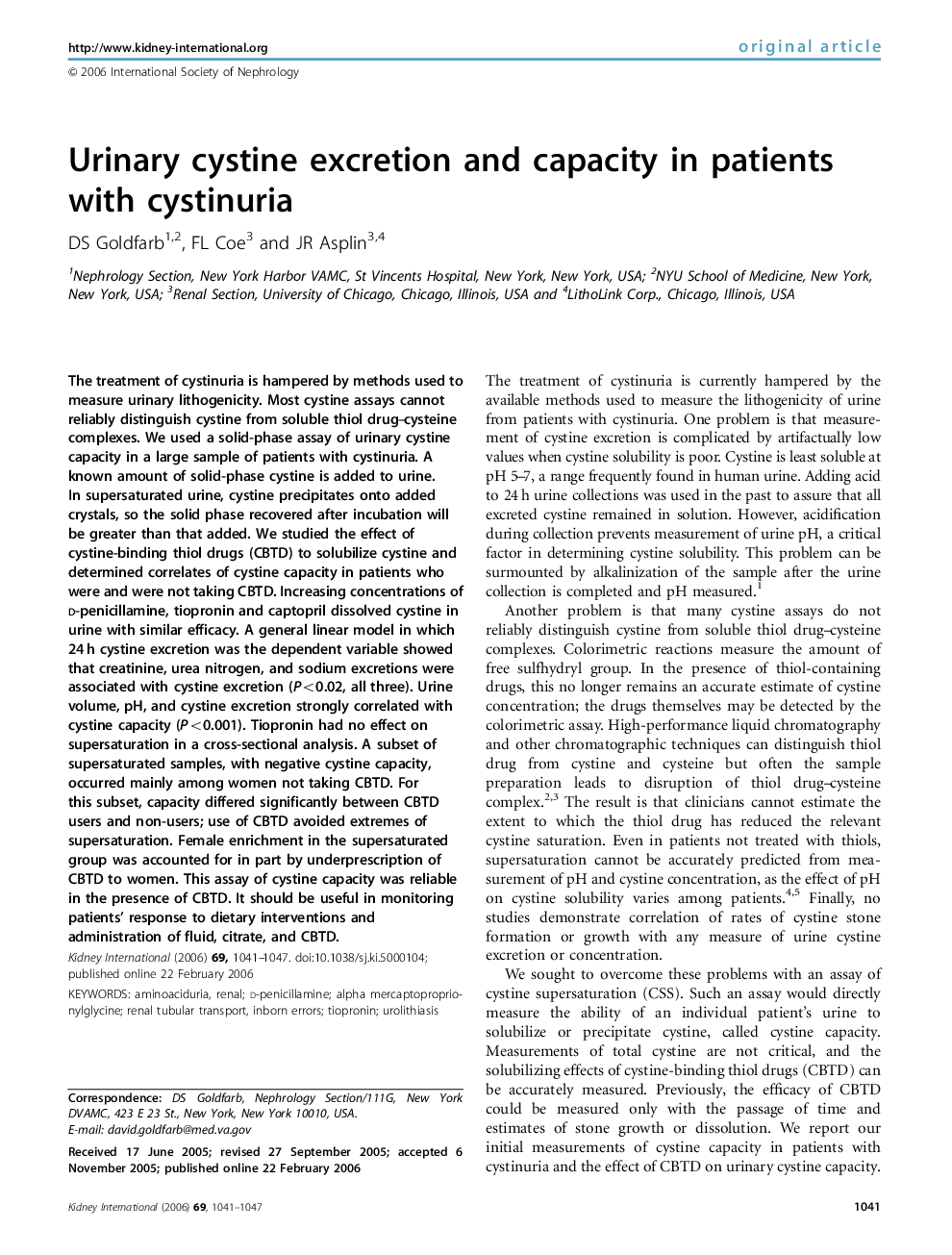 Urinary cystine excretion and capacity in patients with cystinuria